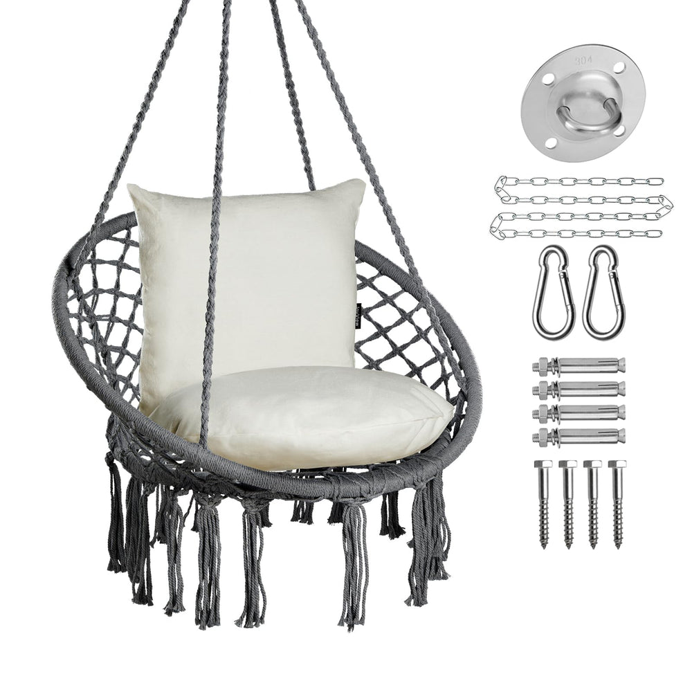 JoyView front view dark grey hammock chair showing full silhouette and comfort