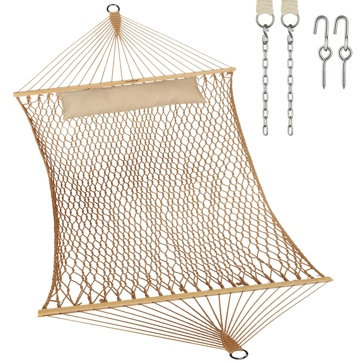 JoyView front view hammock showing full bed and spreader bars for comfortable lounging