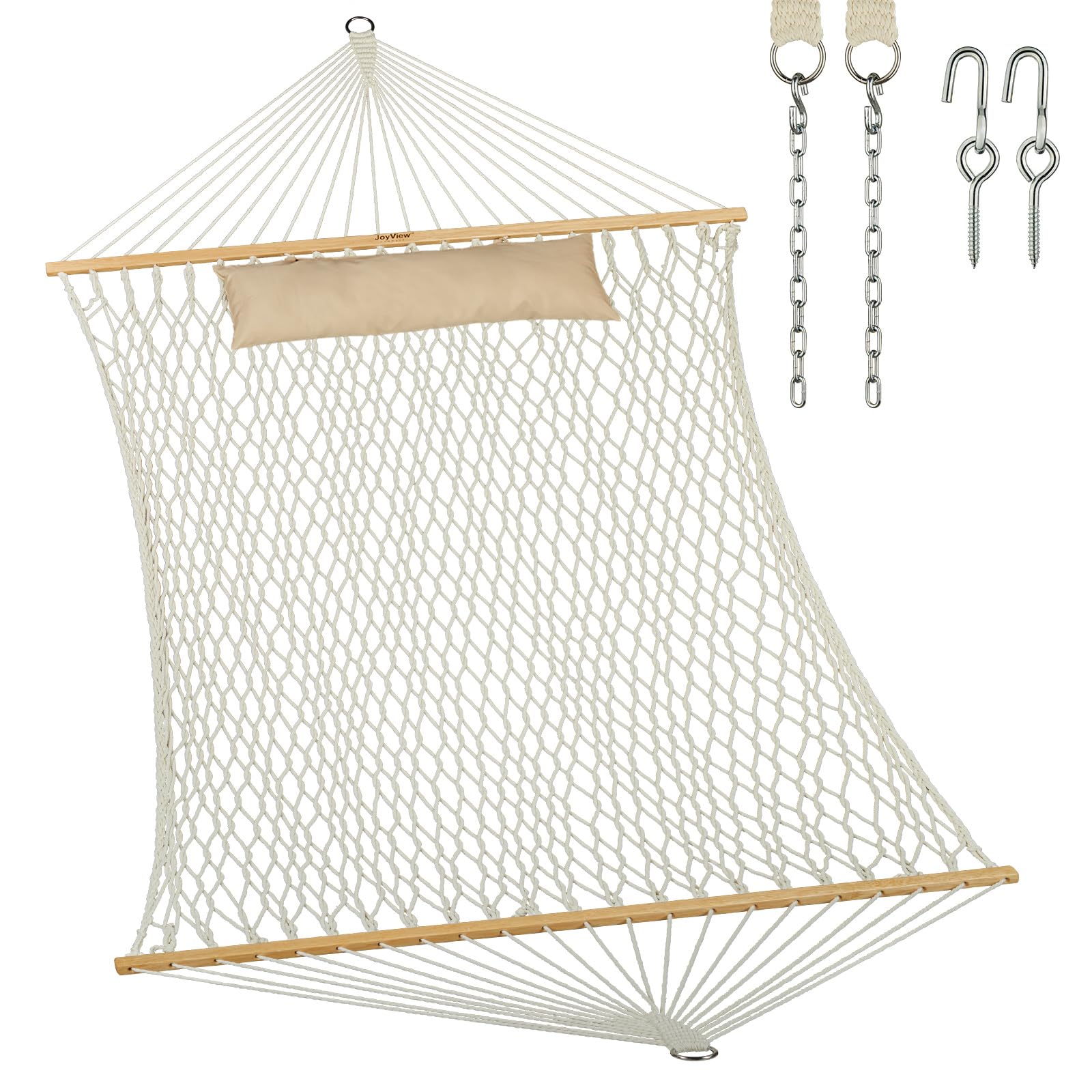 JoyView front view hammock showing full double bed and natural finish for comfortable lounging