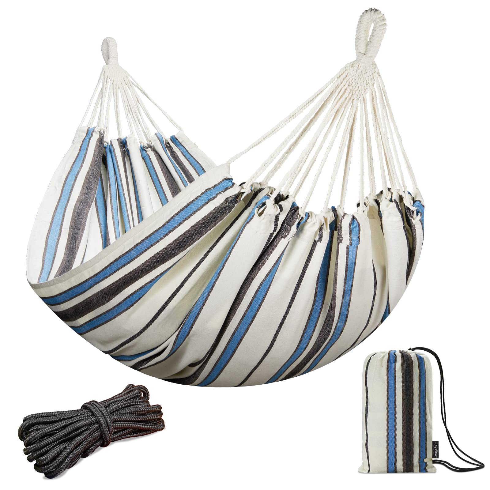 JoyView front view striped hammock showing full bed and pattern benefit comfort