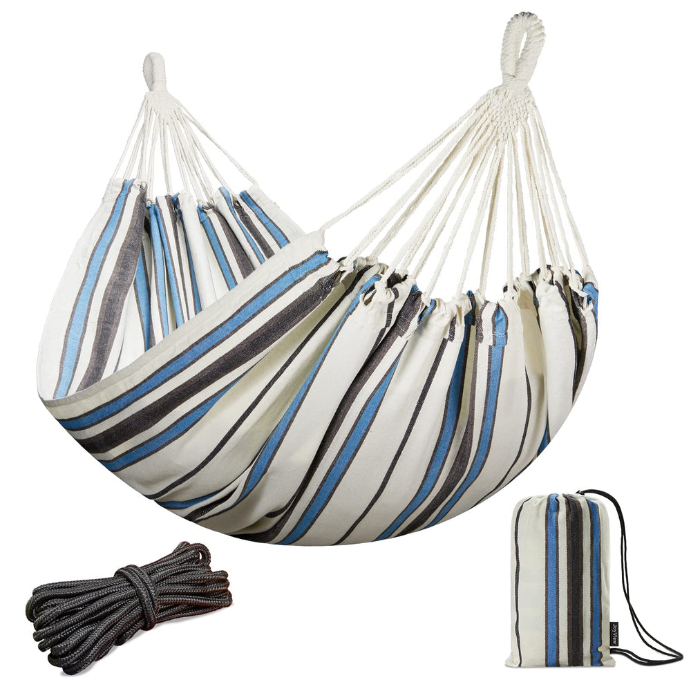 JoyView front view striped hammock showing full bed and pattern benefit comfort