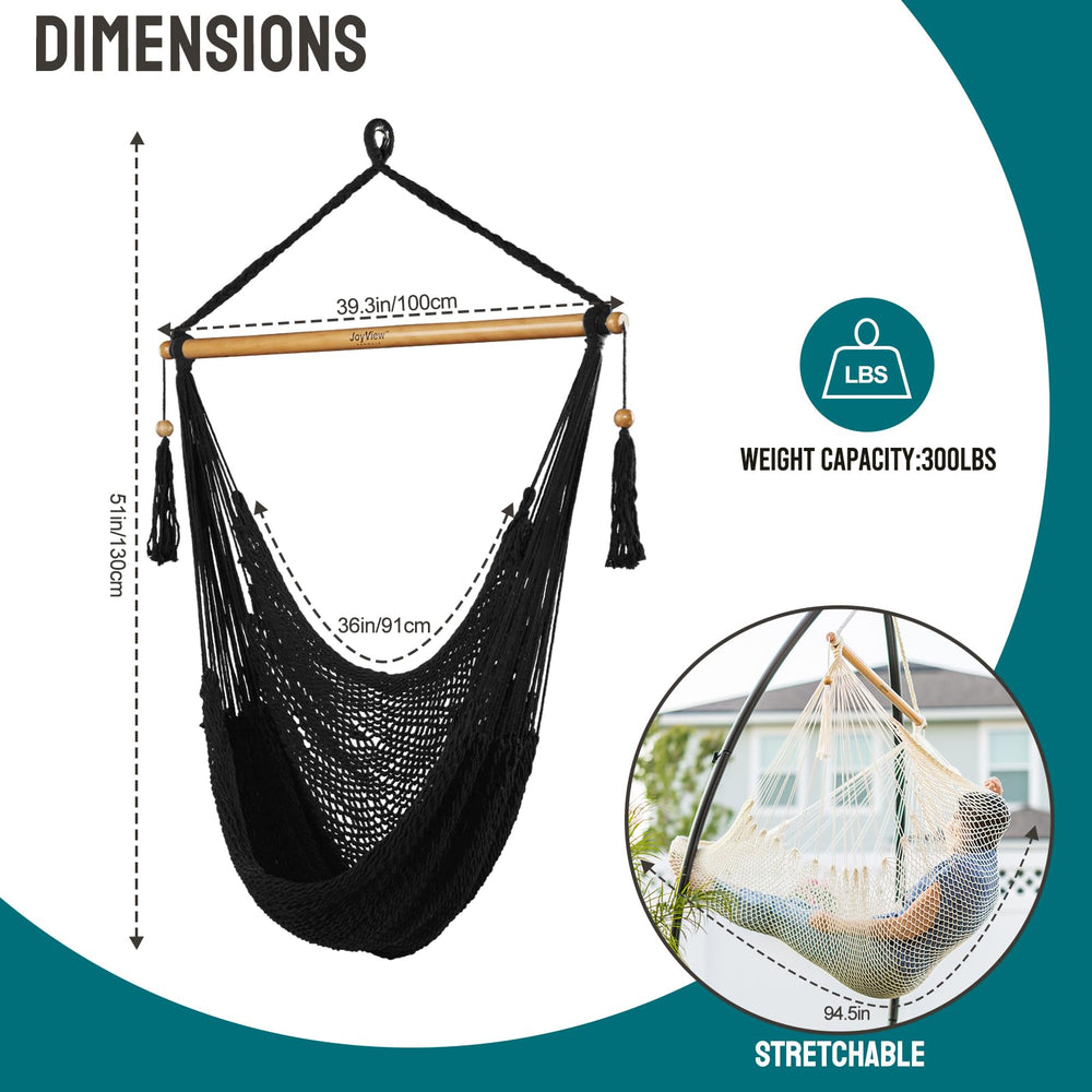 JoyView hammock chair hanging in a garden setting showing outdoor relaxation and versatile placement