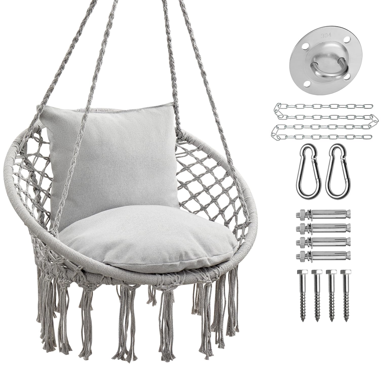 JoyView front view showing full macramé hammock chair and boho look for cozy seating