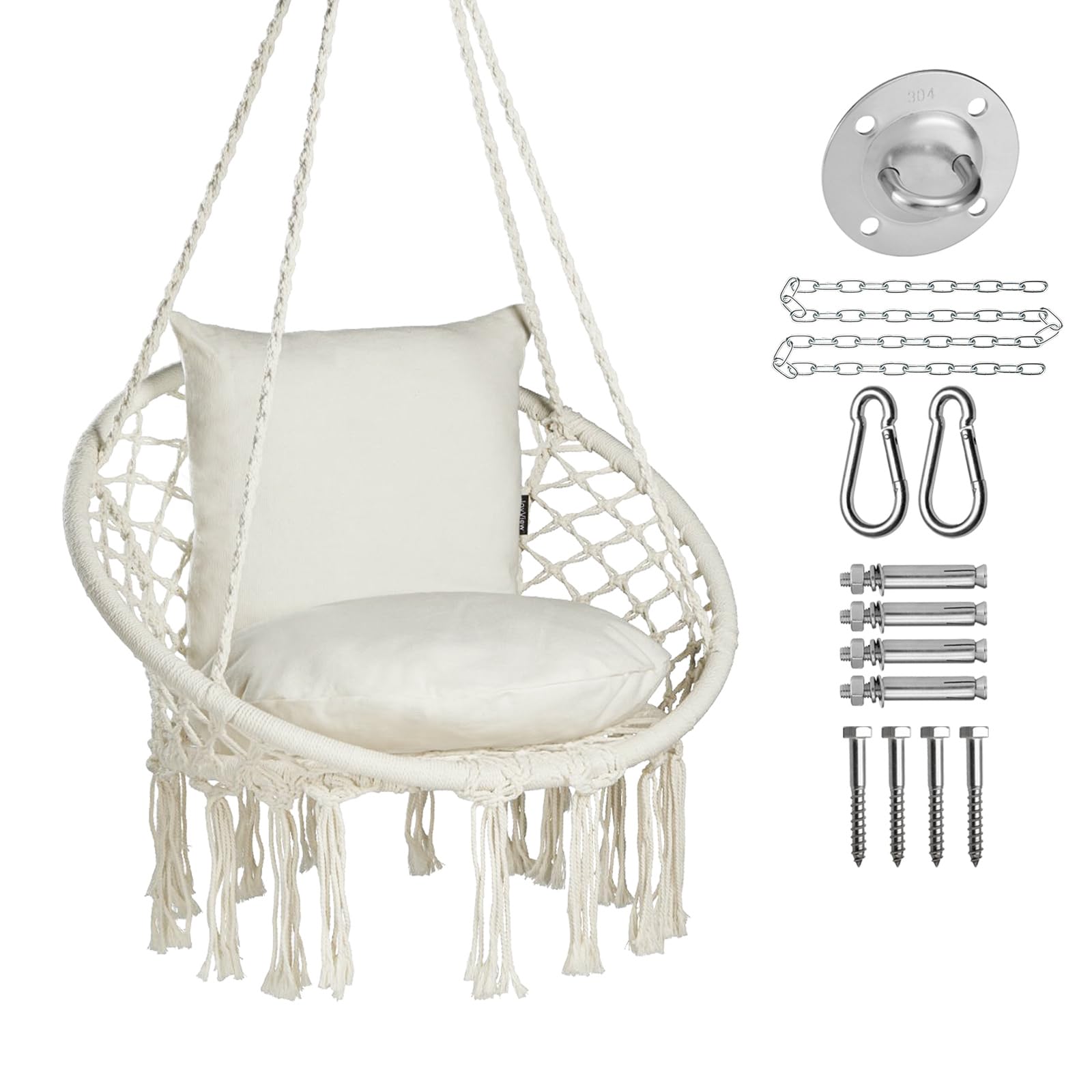 JoyView front view of macrame hammock chair showing boho style and comfort