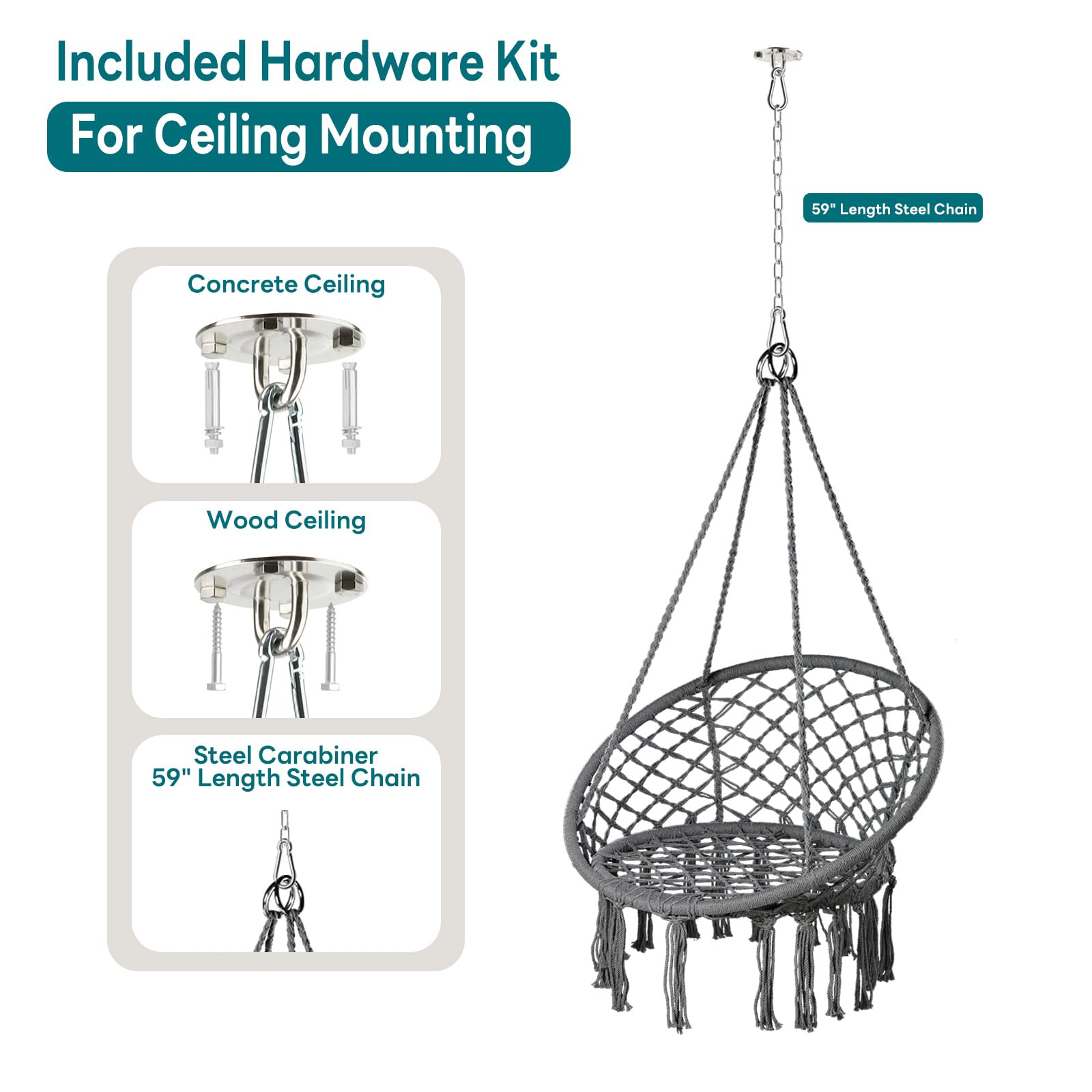 JoyView mounted ceiling installation kit with hardware for secure hanging