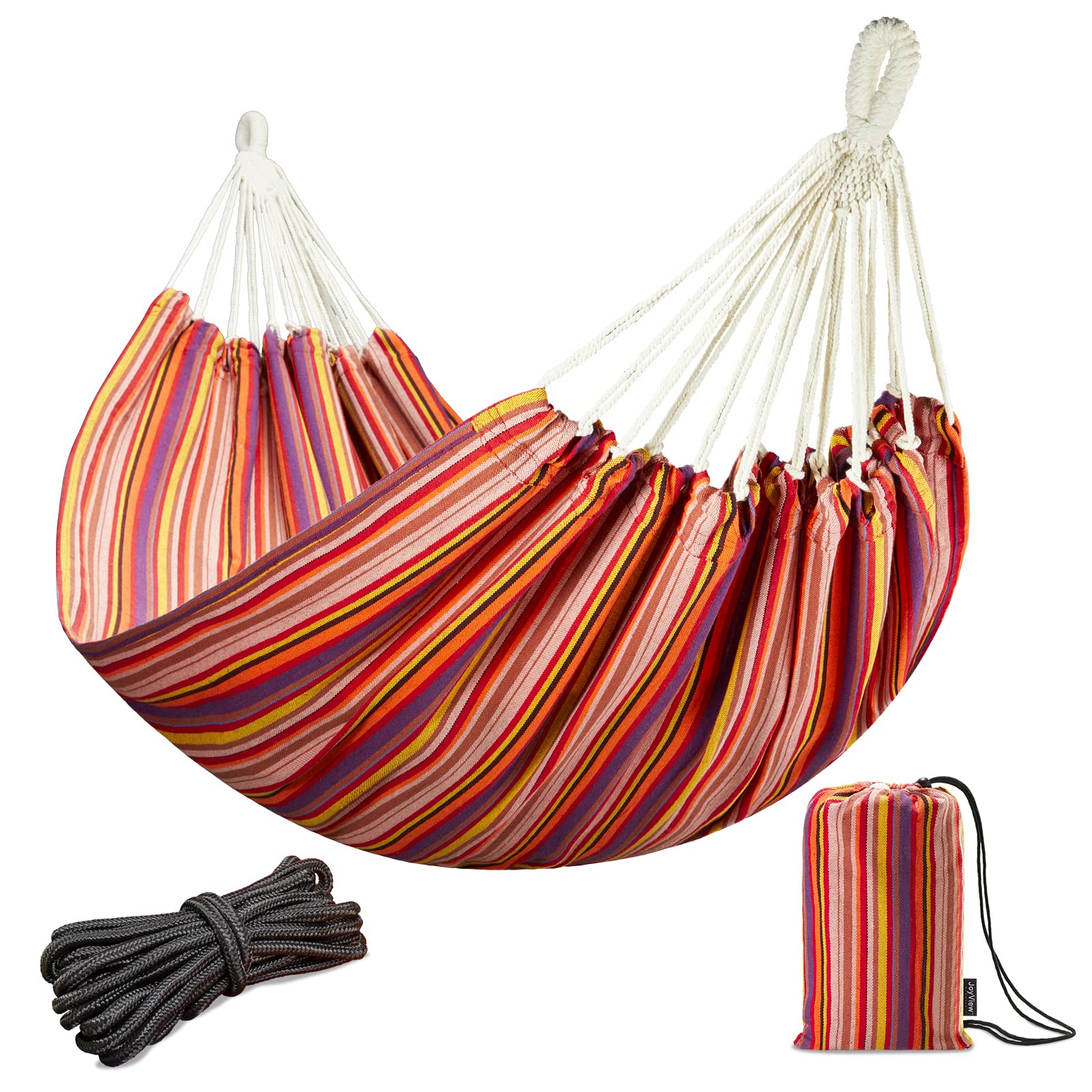 JoyView red stripes front view showing full hammock and inviting comfort