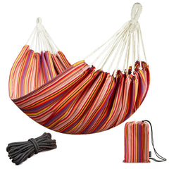 JoyView red stripes front view showing full hammock and inviting comfort
