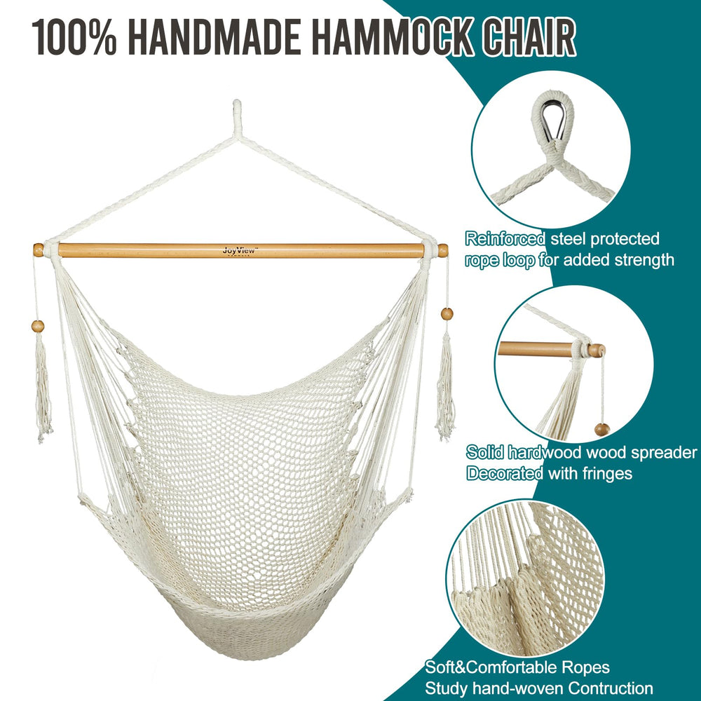 JoyView chair beside a stand showing scale and compatibility with standard hammock stands