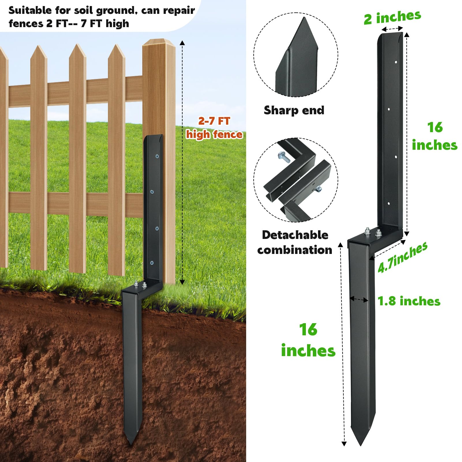 JPOIP assembled 32-inch stake beside a wooden post demonstrating sturdy aboveground support