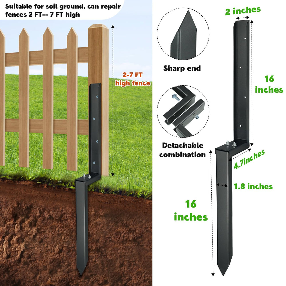 JPOIP assembled 32-inch stake beside a wooden post demonstrating sturdy aboveground support