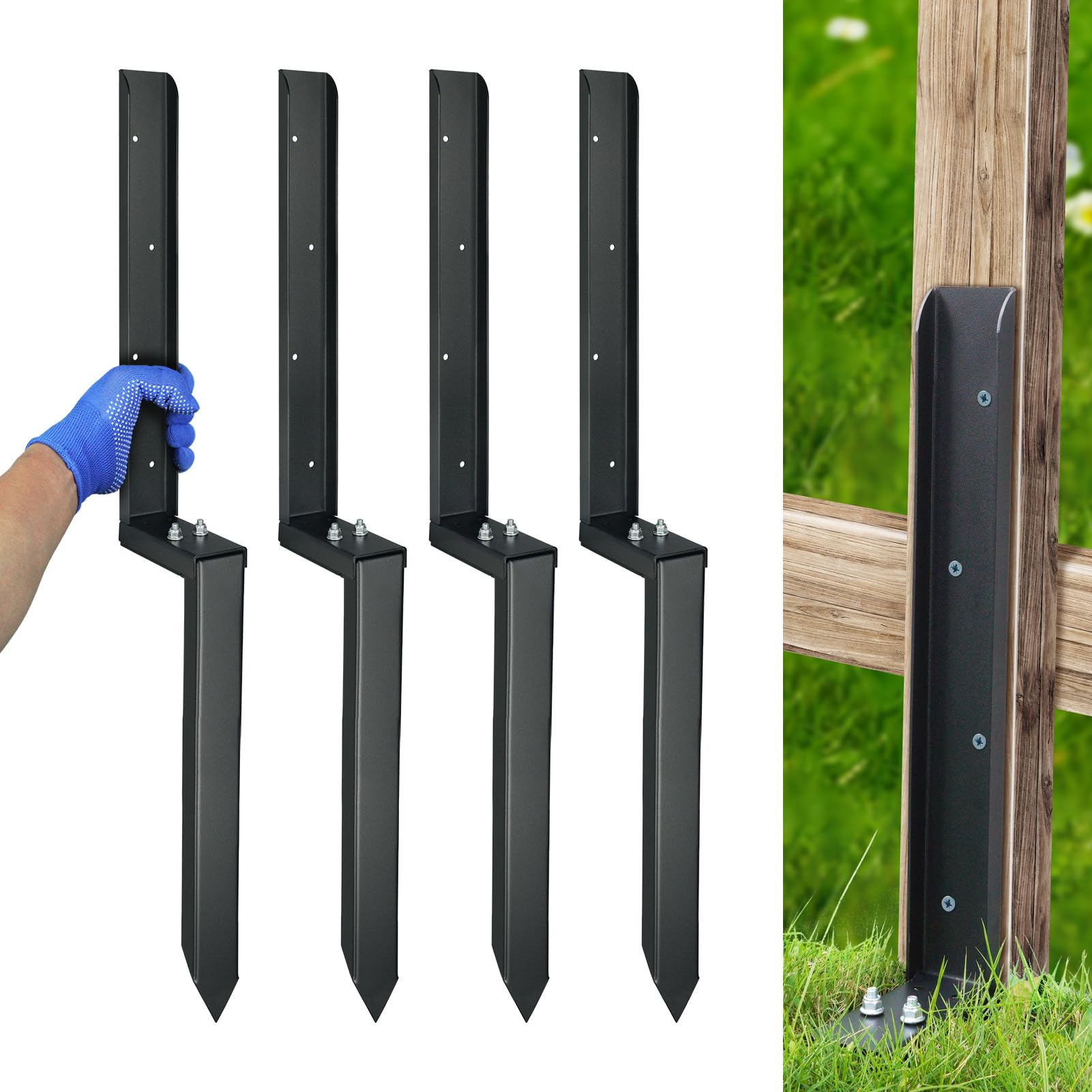 JPOIP front packaging showing four heavy-duty fence repair stakes and included tools for quick fixes