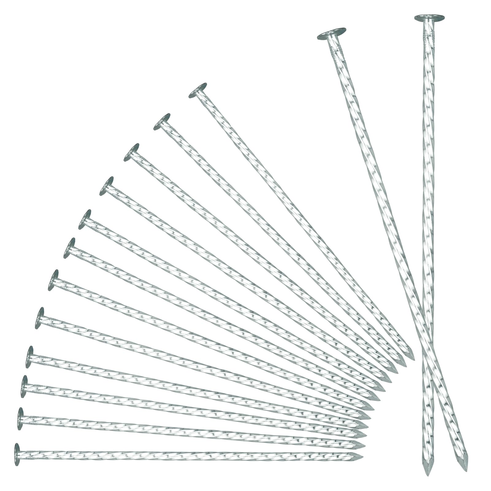 JPOIP front view of 100-pack galvanized spiral landscape stakes showing packaging and count benefit