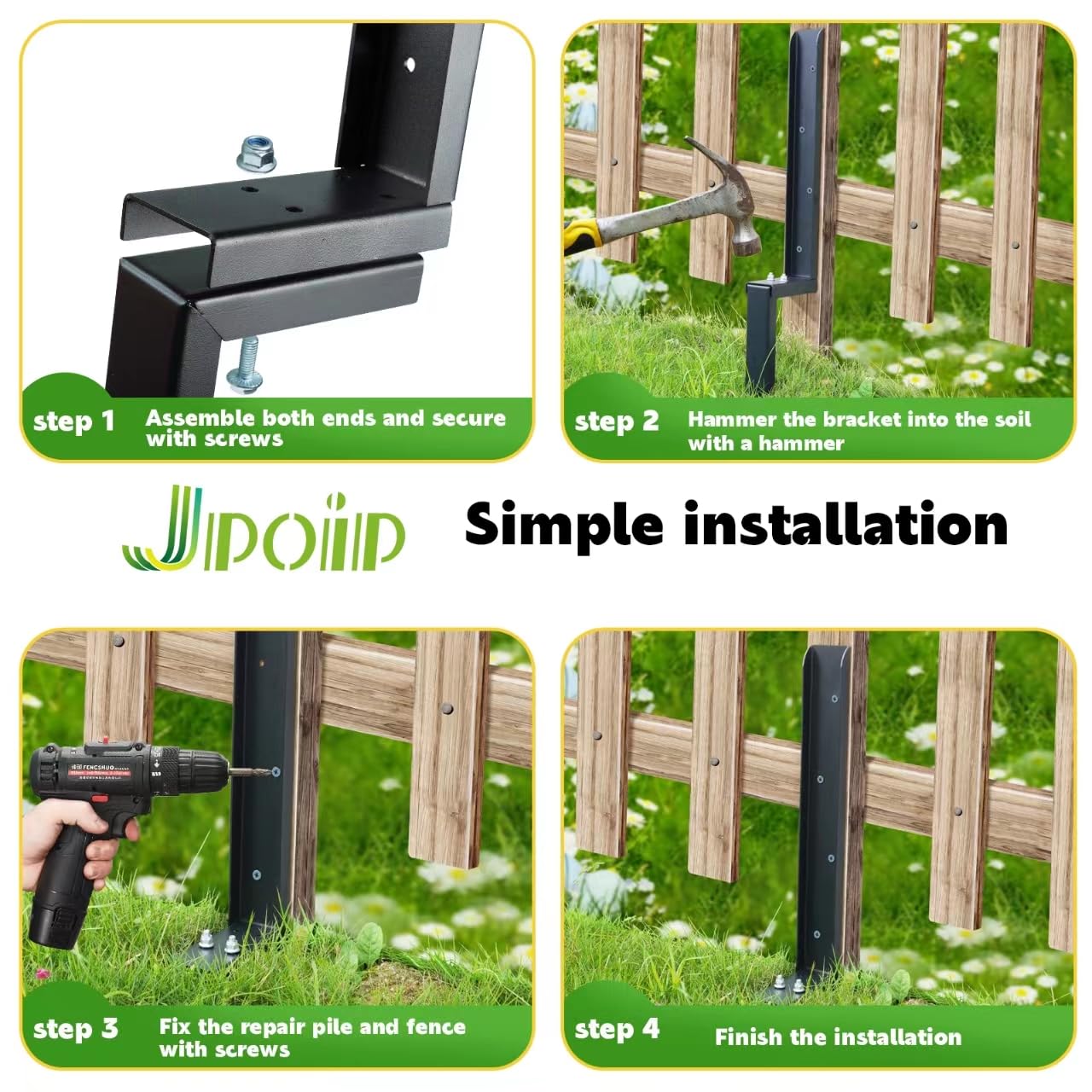 JPOIP galvanized screws and two wrenches laid out to show included hardware and easy assembly