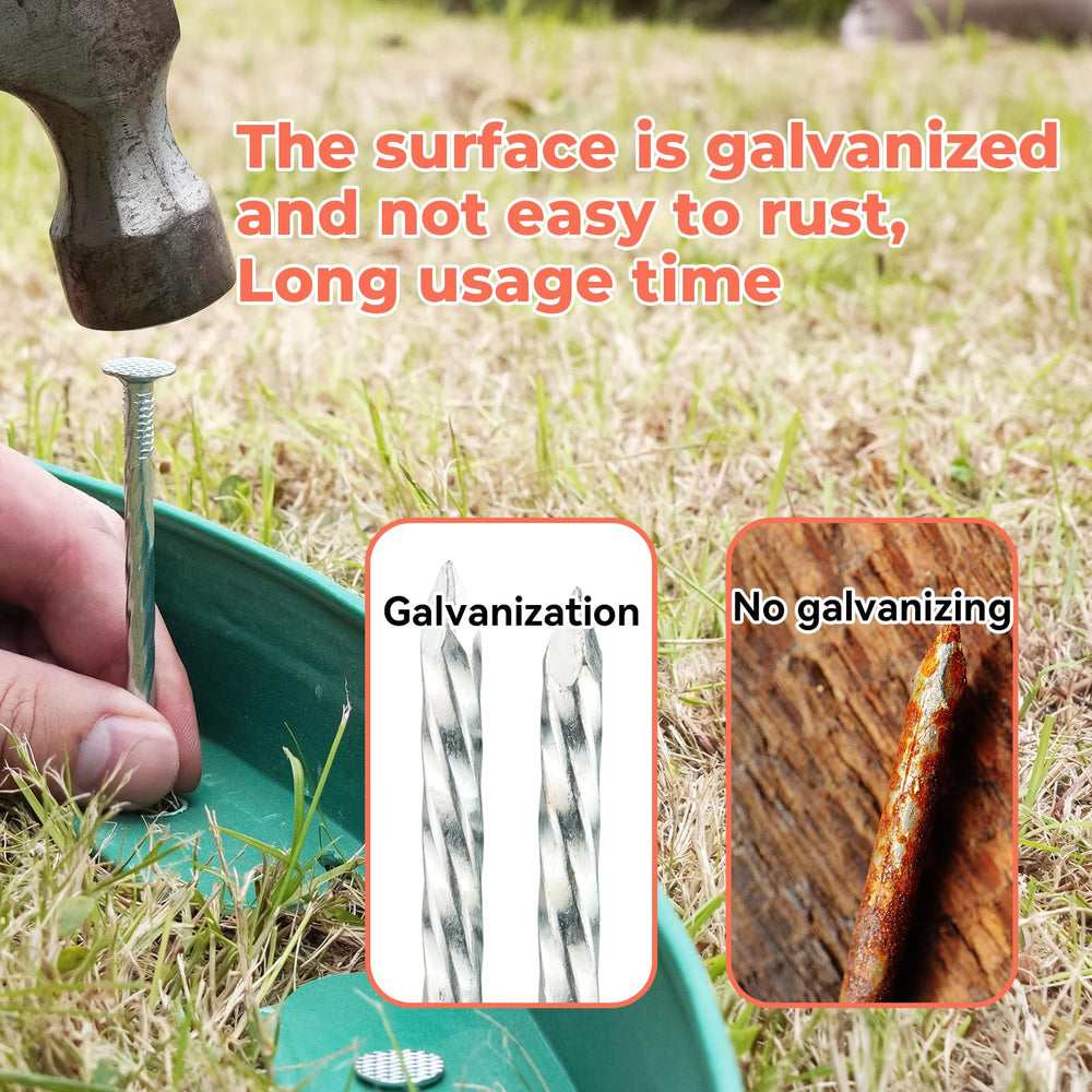 JPOIP stakes securing landscape fabric showing wrinkle-free, long-lasting fastening
