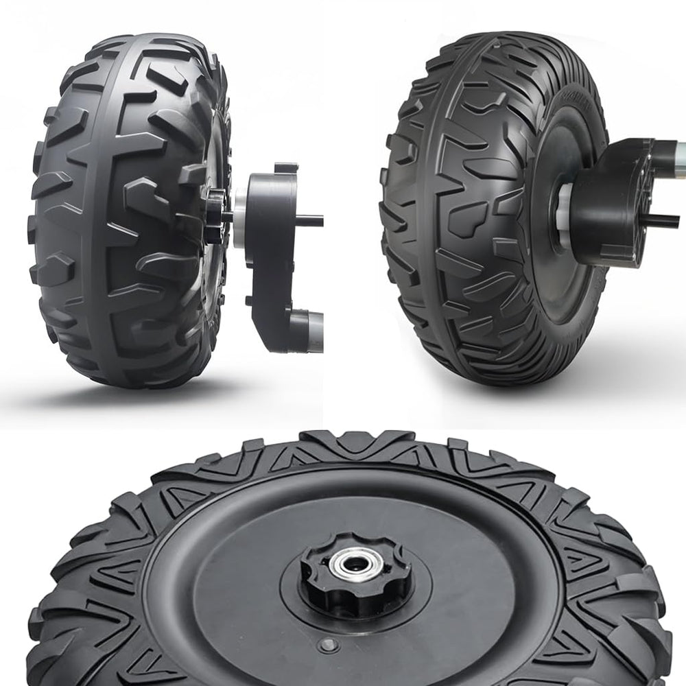 JRRXM tires on grass in play setting showing better grip and low-noise operation