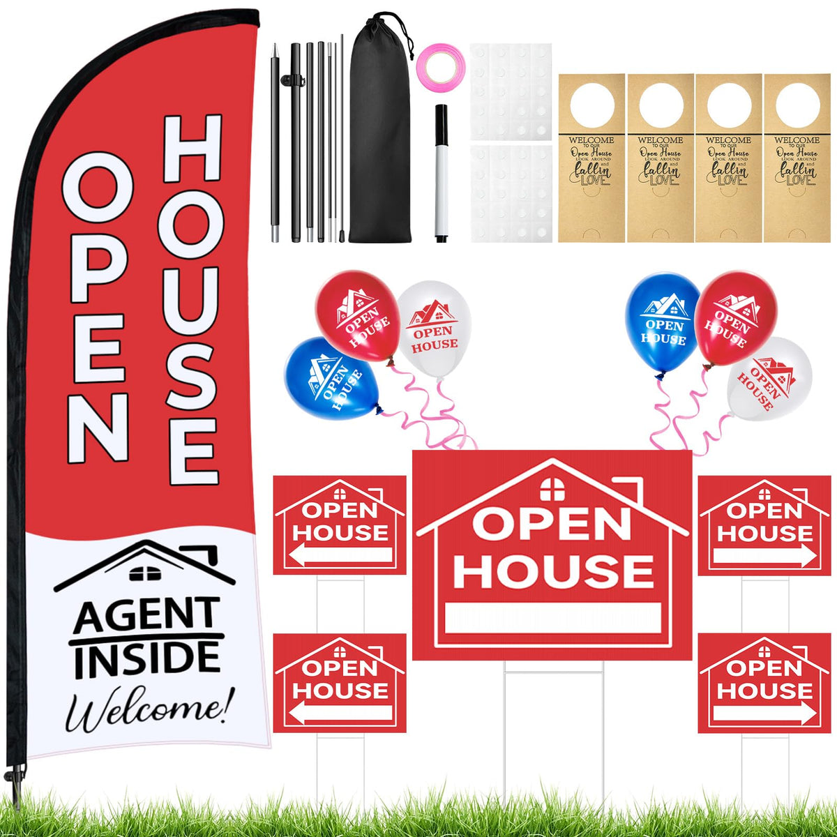 Jsngbse front view of double-sided open house flag showing high visibility
