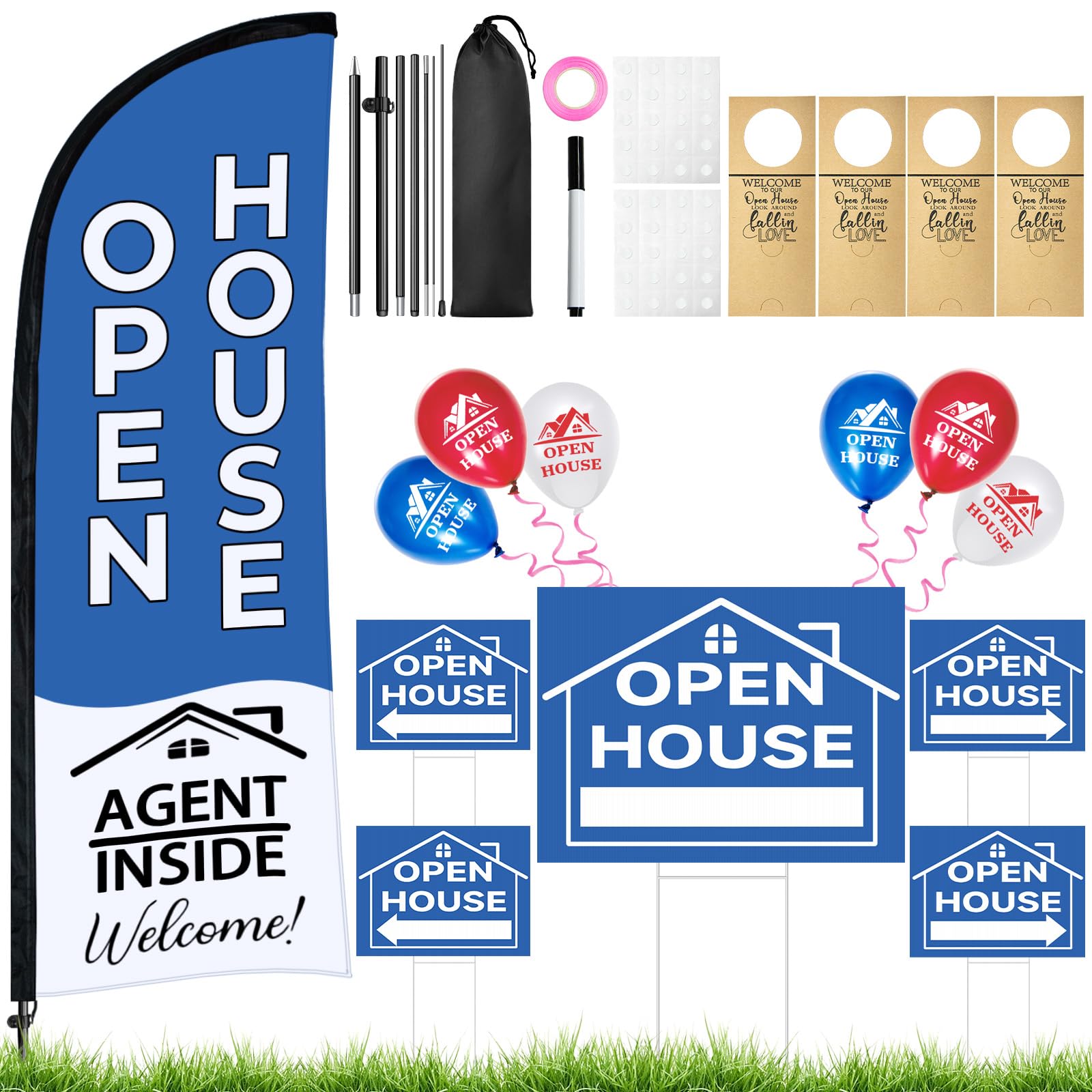 Jsngbse large double-sided flag with poles showing property branding and improved street visibility