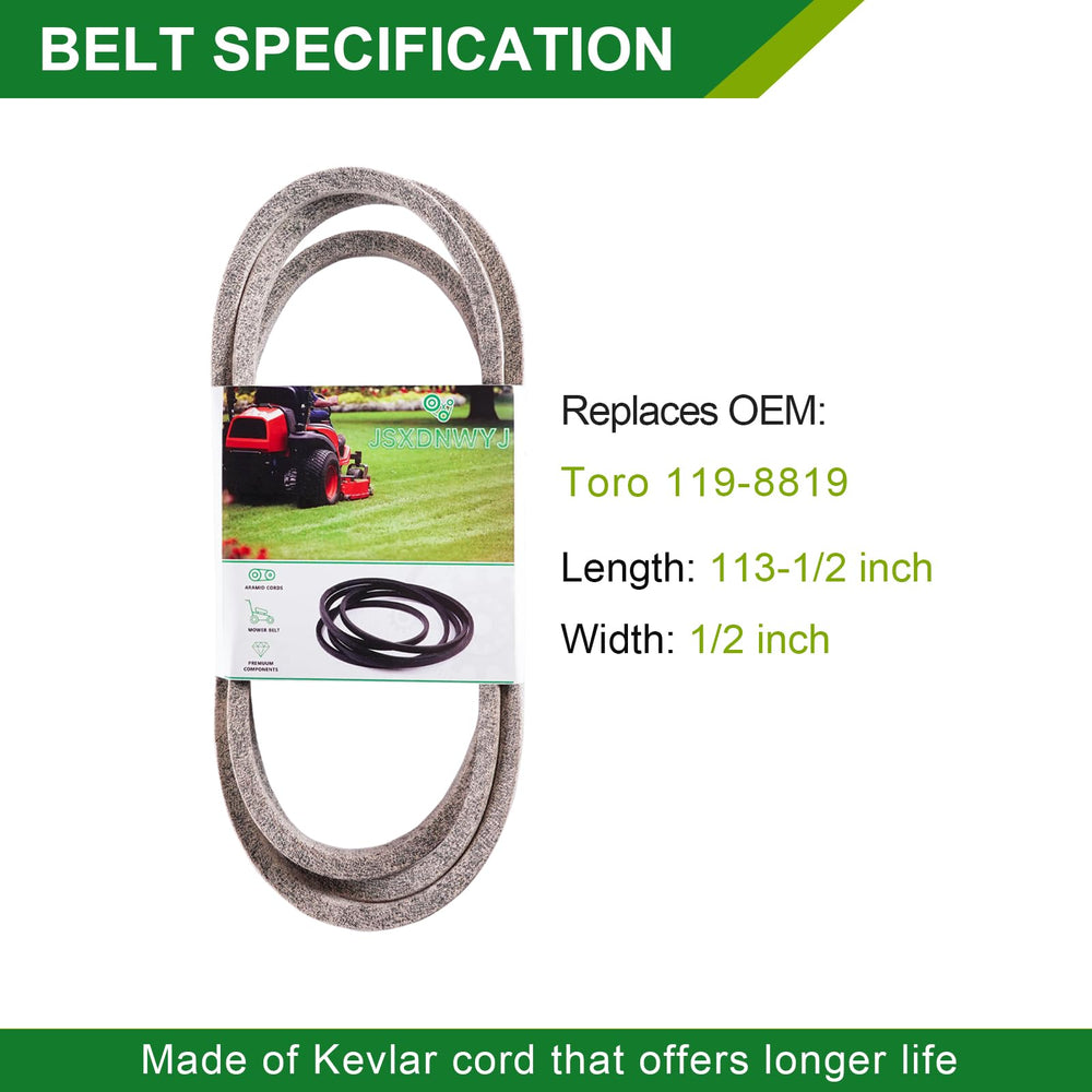 JSXDNWYJ flat-lay of deck belt illustrating correct size and tooth pattern for secure drive engagement
