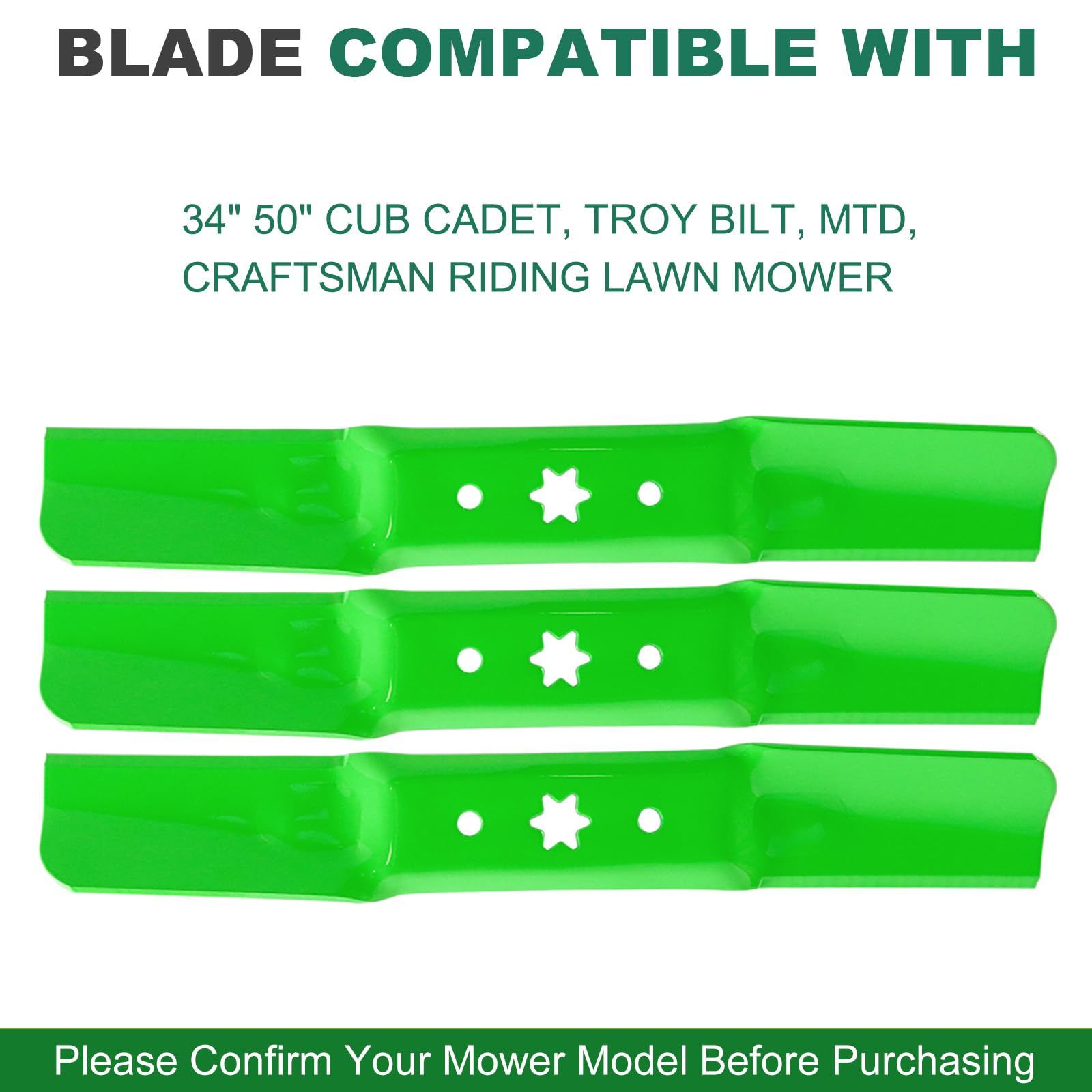 JSXDNWYJ blade installed on a 50-inch deck demonstrating correct placement