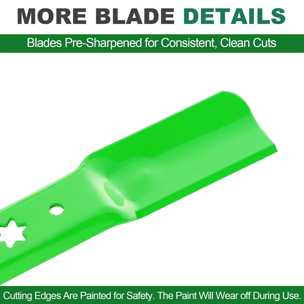 JSXDNWYJ blade next to ruler conveying precise sizing for 50-inch decks