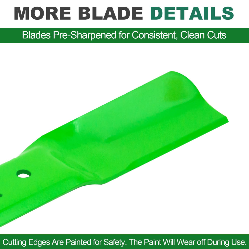 JSXDNWYJ blade beside ruler to show correct 54-inch deck length and fit guidance