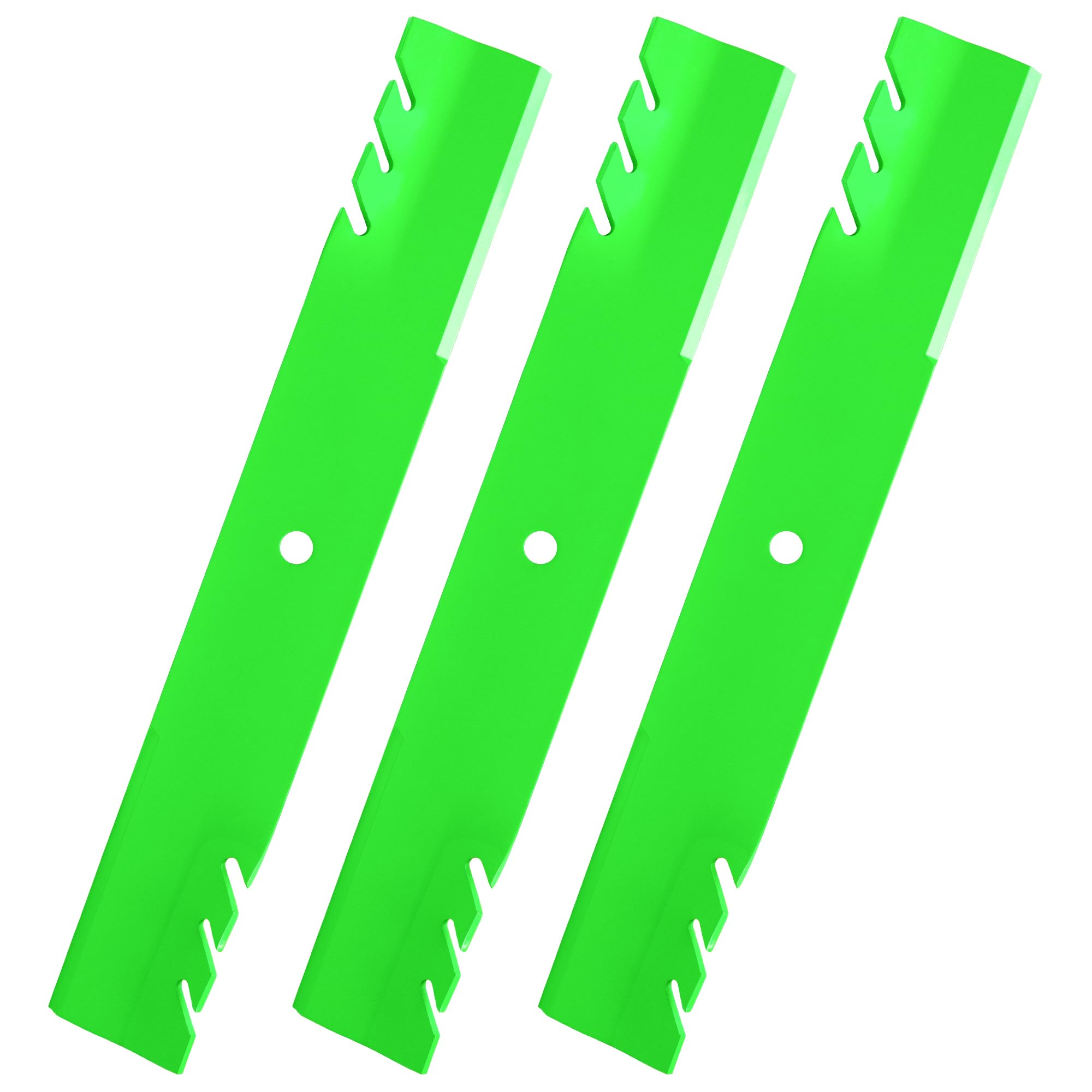 JSXDNWYJ blades front view showing three mulching blades and compatibility benefits