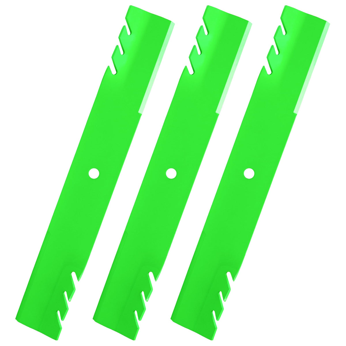JSXDNWYJ blades front view showing three mulching blades and compatibility benefits