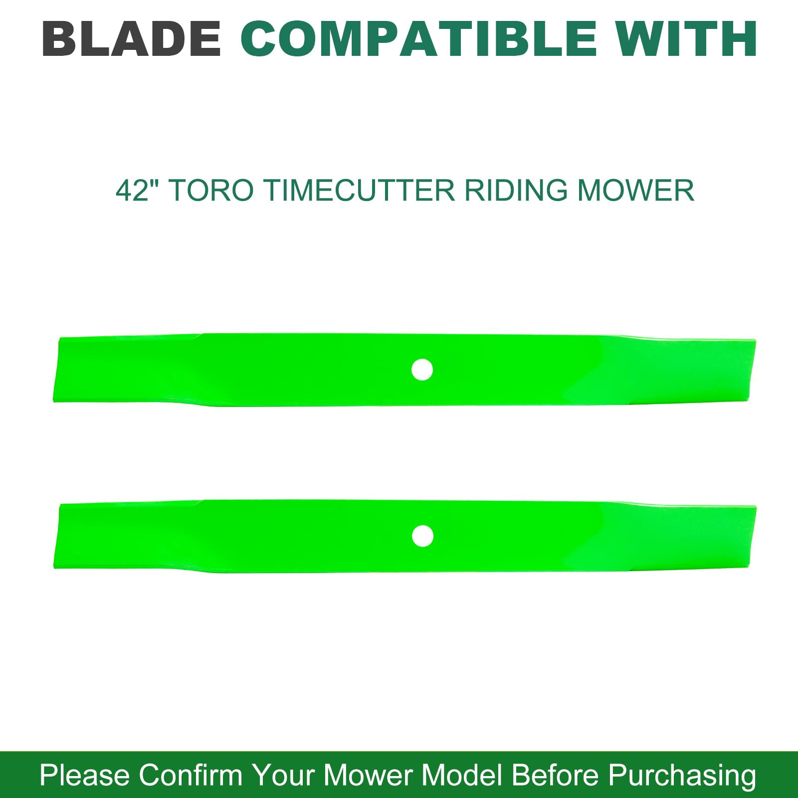 JSXDNWYJ blades mounted on a 42-inch mower deck for correct fitment