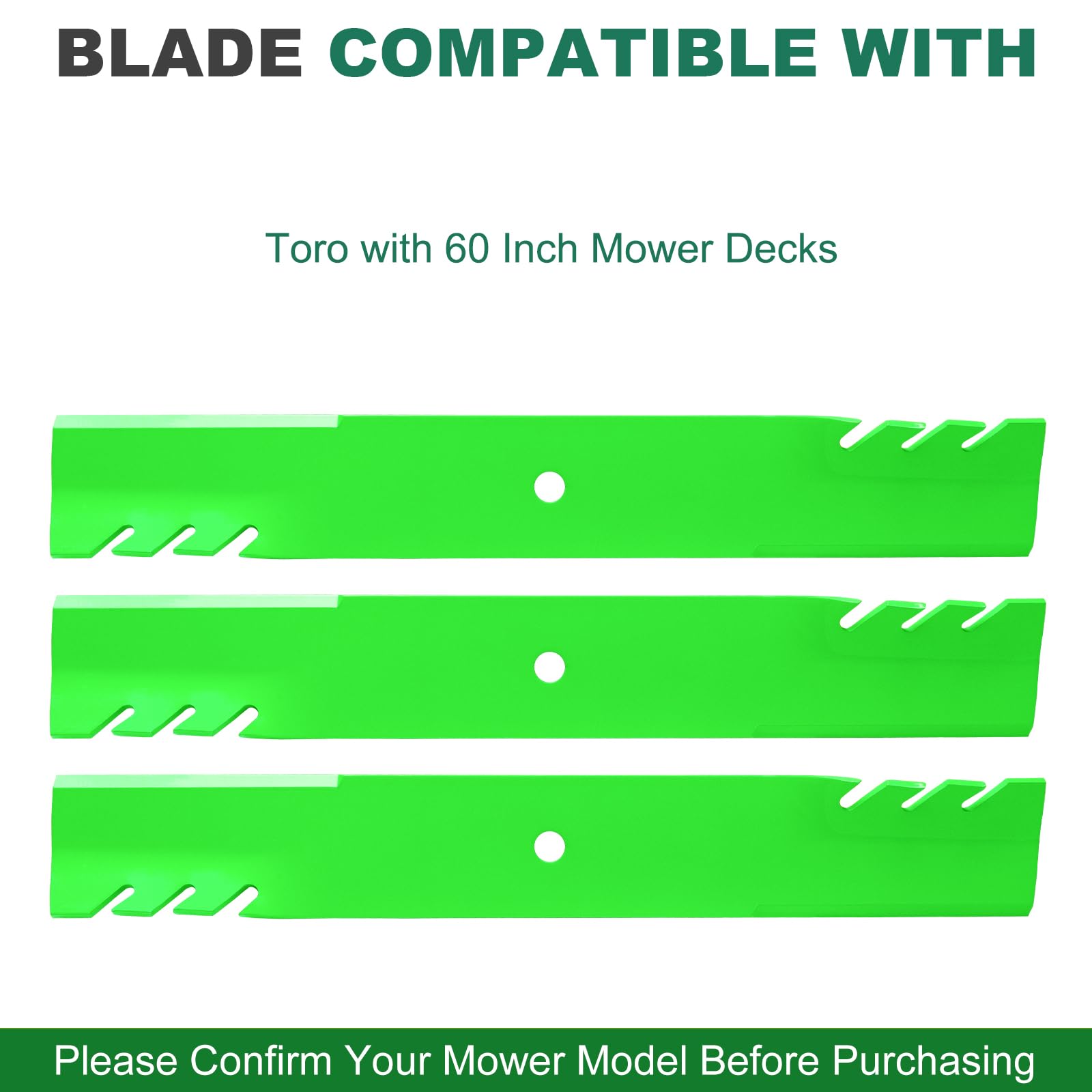 JSXDNWYJ blades installed on a Toro 60-inch deck demonstrating fit