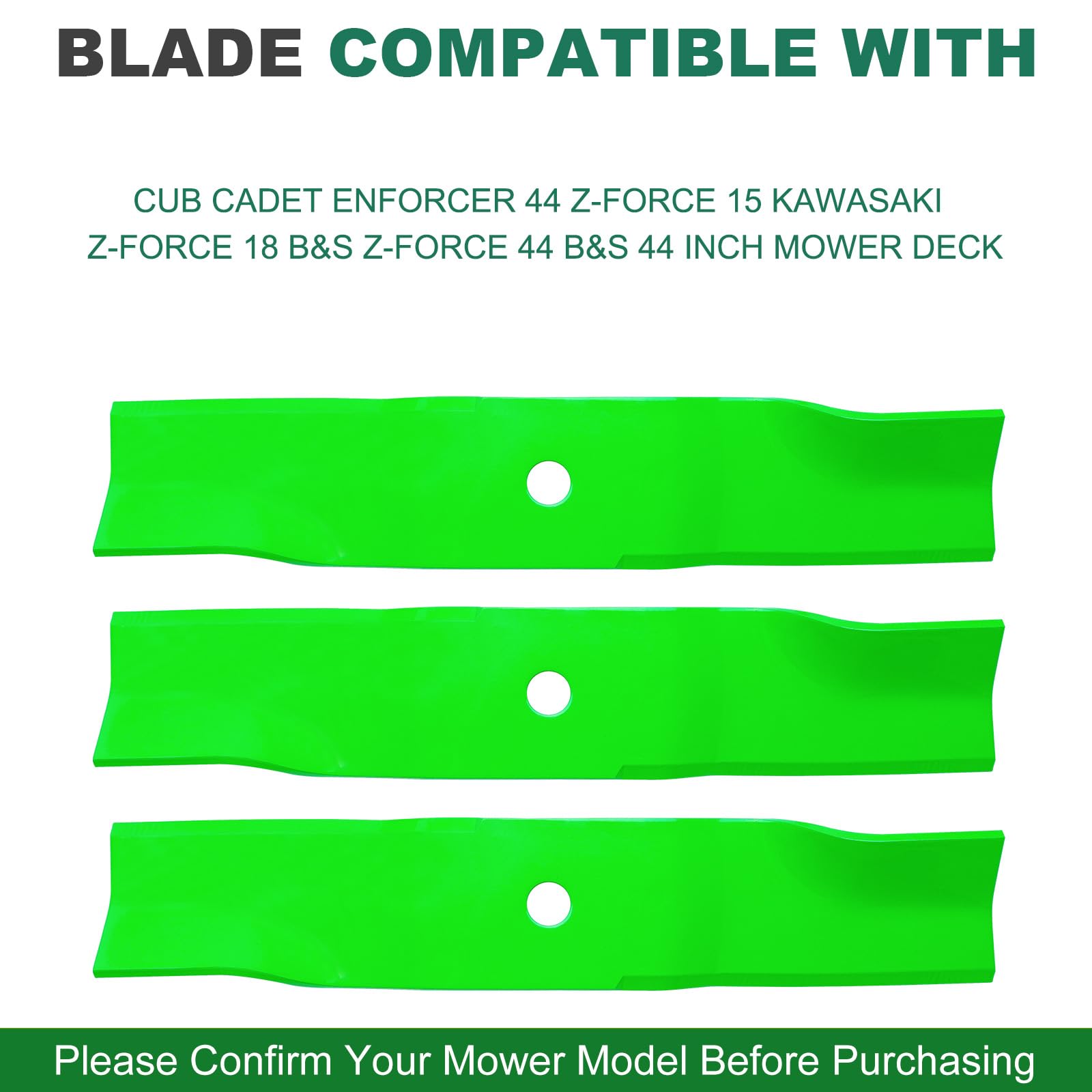 JSXDNWYJ blades installed on 44-inch mower deck, restores airflow and discharge