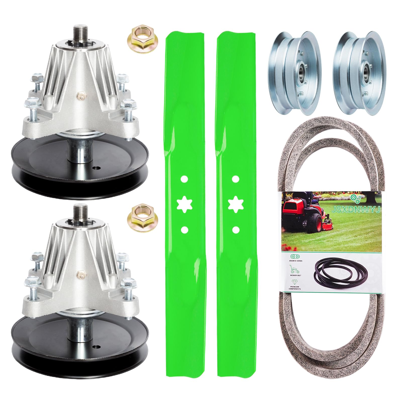 JSXDNWYJ front assembly showing spindle for secure deck alignment