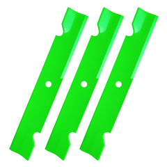 JSXDNWYJ three-pack front view showing blades for multiple mower models and quick replacement benefit