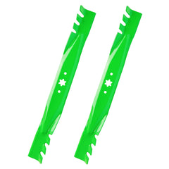 JSXDNWYJ front view of two replacement 42-inch mulching blades showing fit and finish benefits