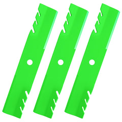 JSXDNWYJ front view of three mulching blades showing a complete replacement set