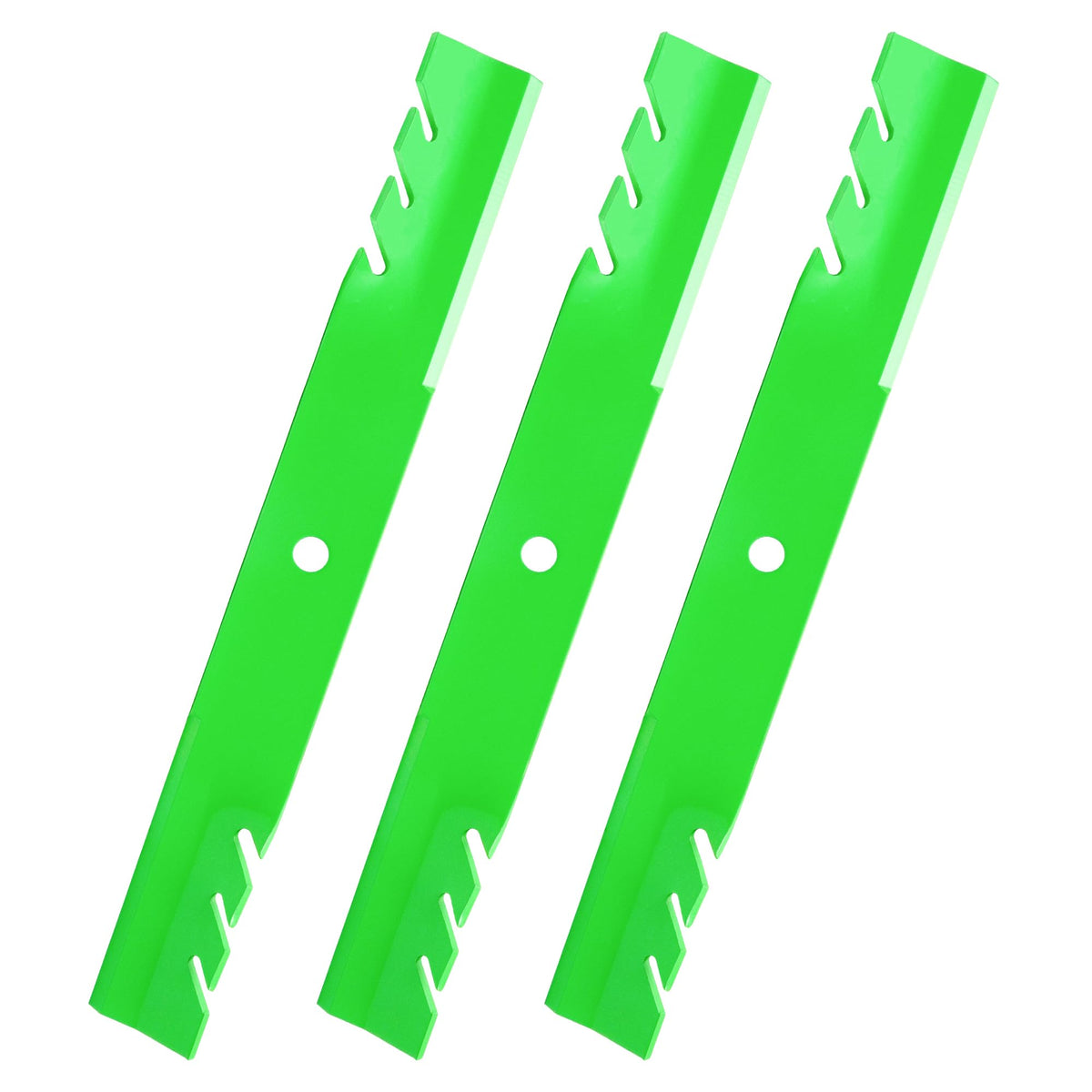 JSXDNWYJ front view of three-pack mulching blades showing fit and finish for easy replacement