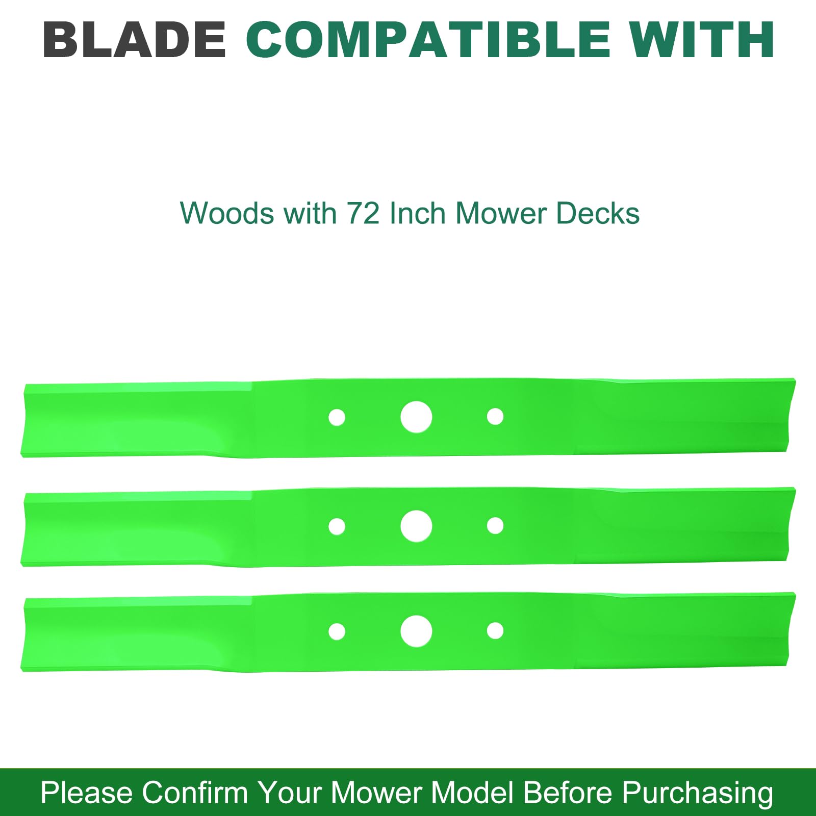 JSXDNWYJ blade installed on a 72-inch Woods-compatible mower deck, stable cut