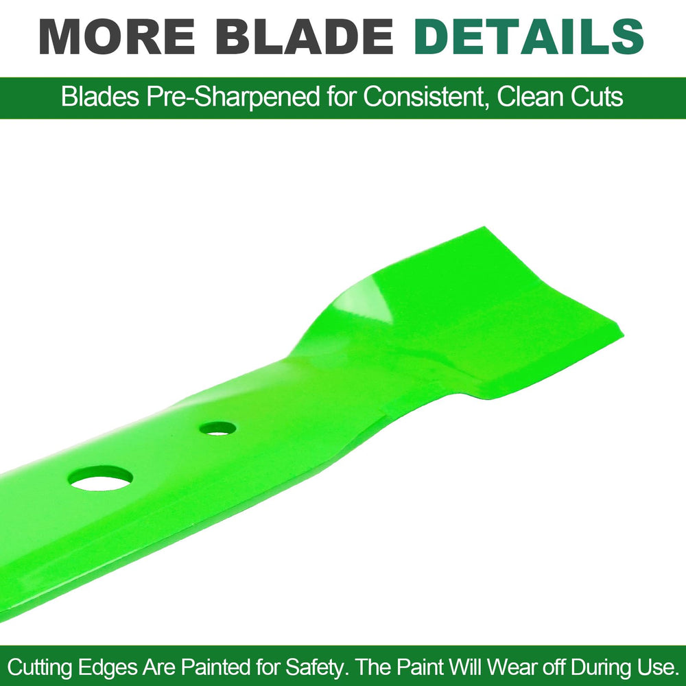 JSXDNWYJ blade installed on John Deere deck demonstrating easy installation and mulching action