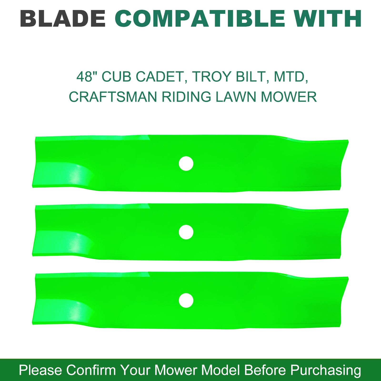 JSXDNWYJ blade installed on a 52-inch deck showing correct alignment