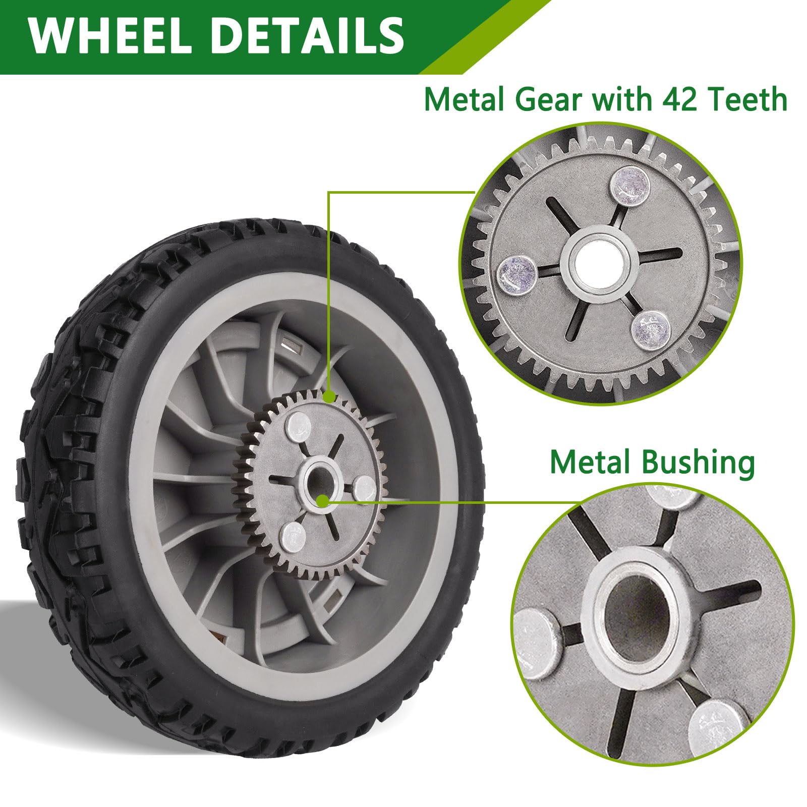 JSXDNWYJ wheel installed on mower rear axle showing restored traction benefit