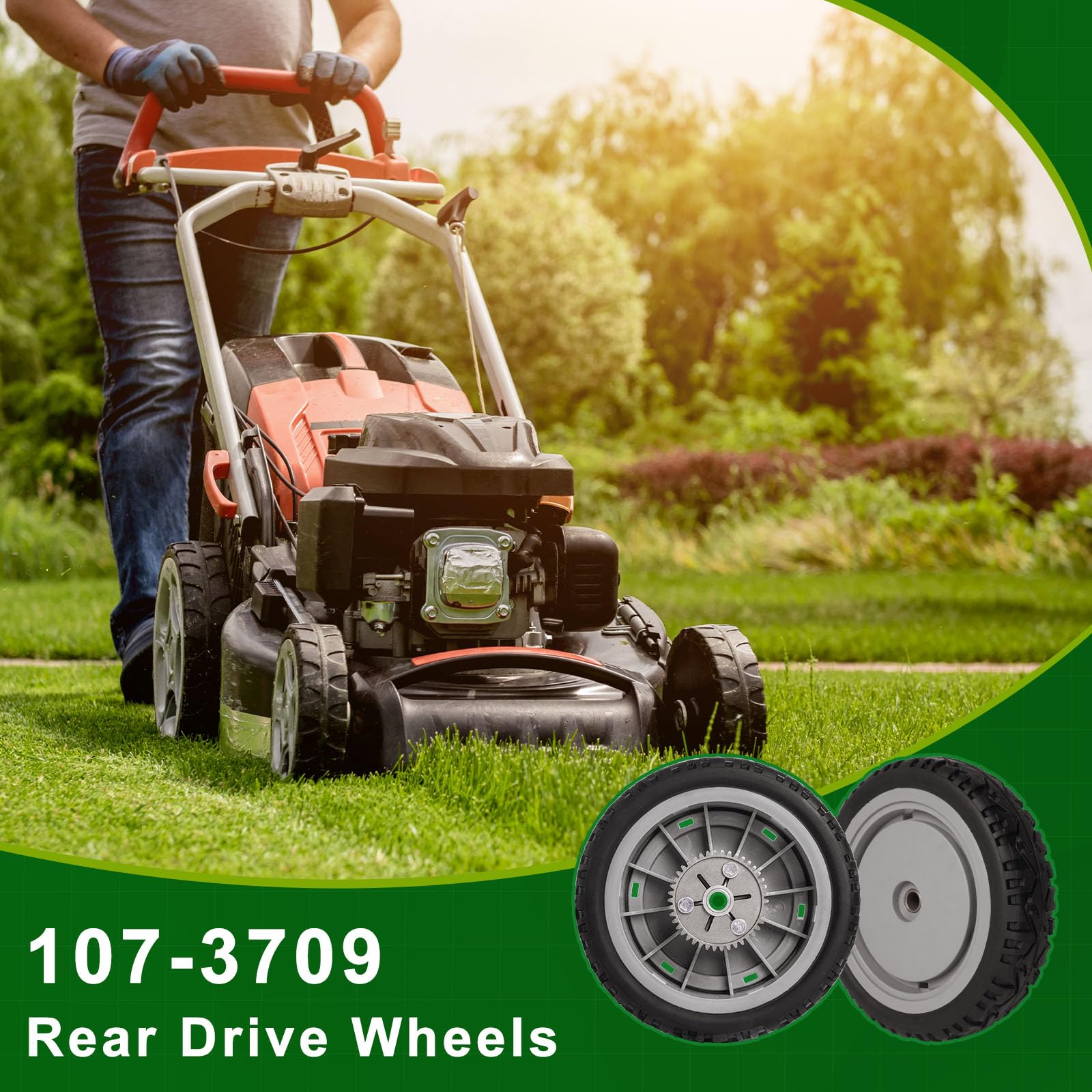 JSXDNWYJ wheel on lawn mower in garden showing reliable mowing performance benefit