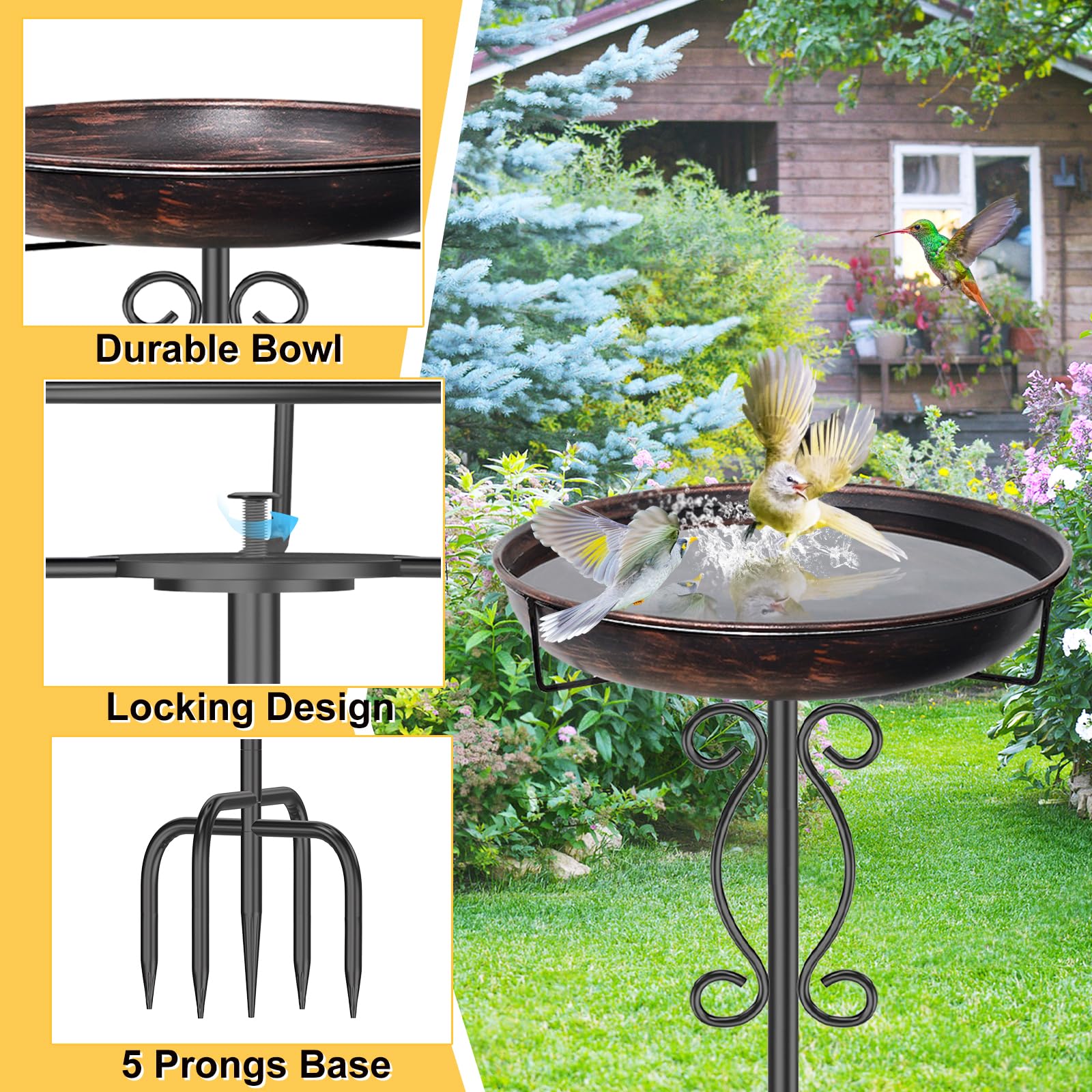 jsyonii bird bath with birds bathing and drinking, attracting wildlife