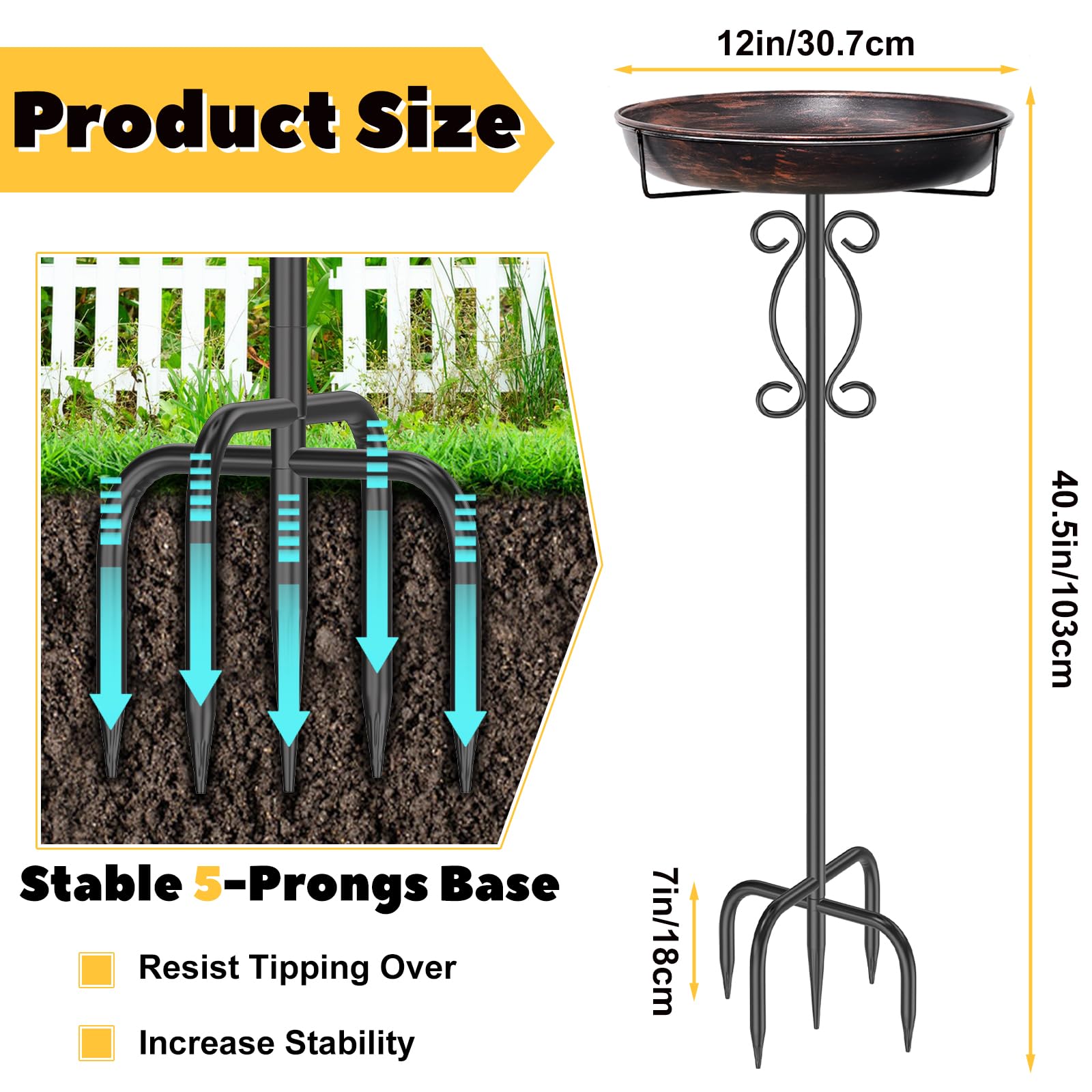 jsyonii five-prong base staked in soil for stable support against tipping