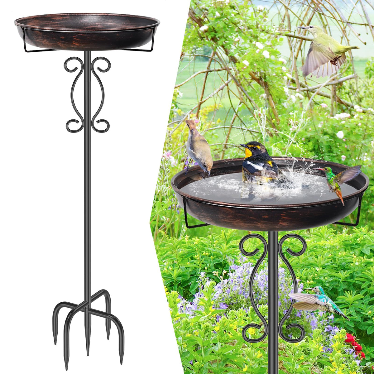 jsyonii front view vintage bronze bird bath showing elegant design and curb appeal