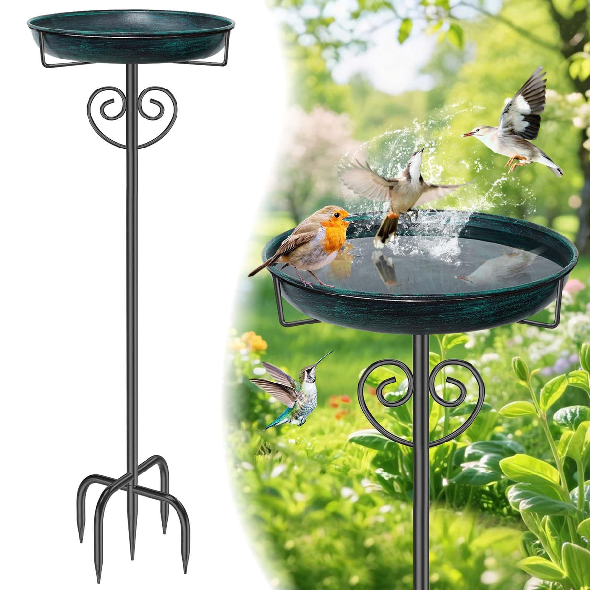 jsyonii front view vintage green bird bath showing stable presence