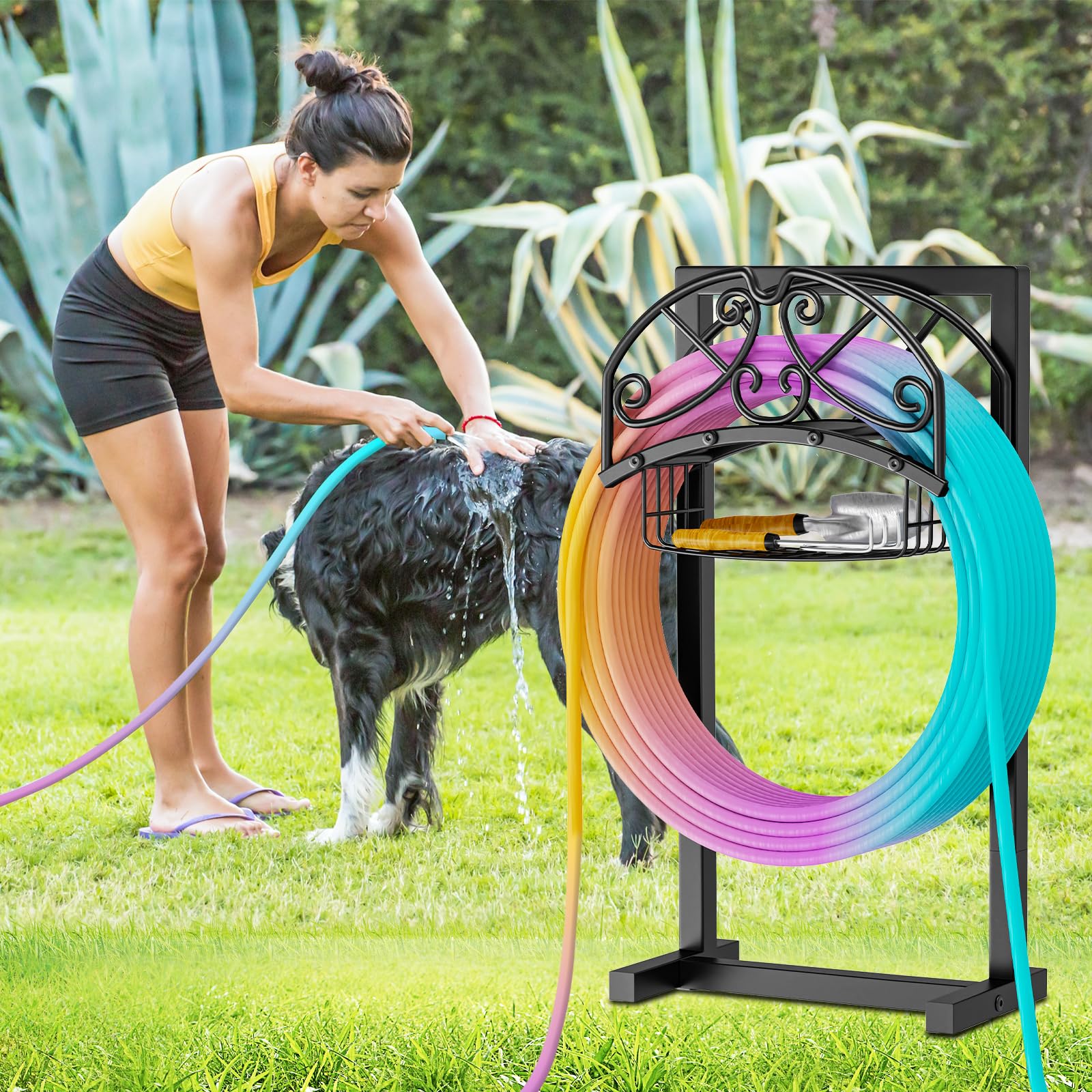 jsyonii hose holder placed in garden showing neat yard and accessibility benefit