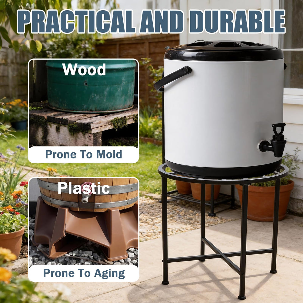 JTZFD barrel on stand illustrating raised spigot access and convenience