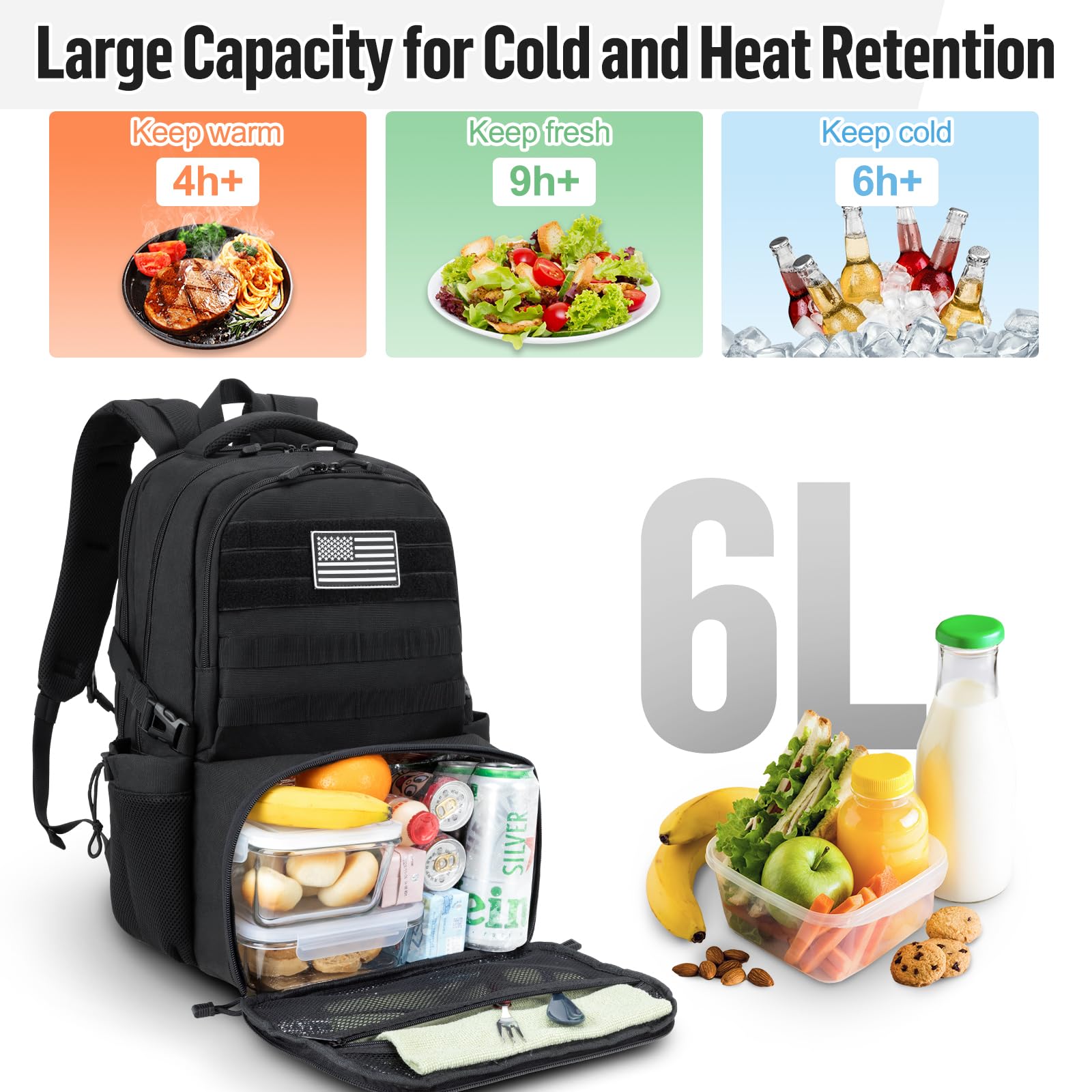 Jueachy open insulated compartment displaying lunch box and easy-wipe lining