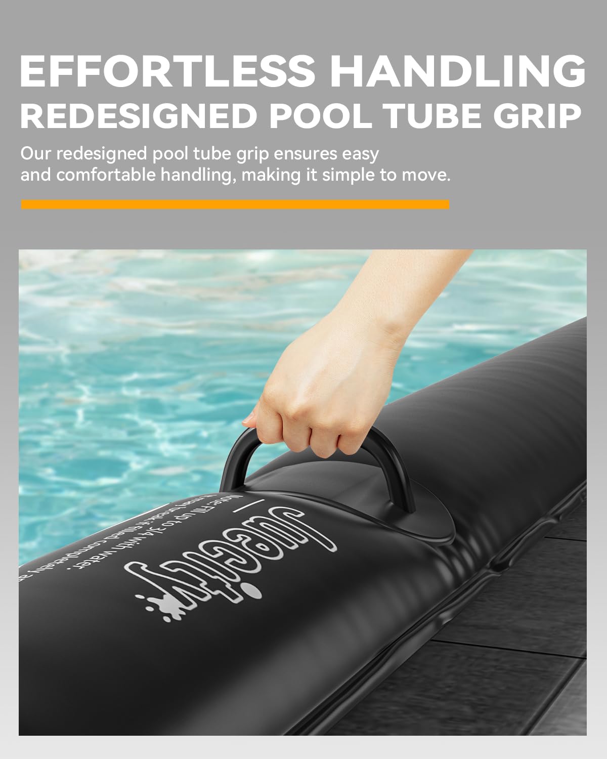 juecity filled tube laid on pool cover providing stable ballast and low-profile protection