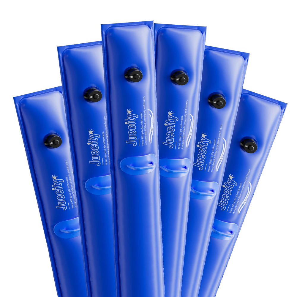 Juecity front view of six 8ft blue pool tubes showing pack and length benefit