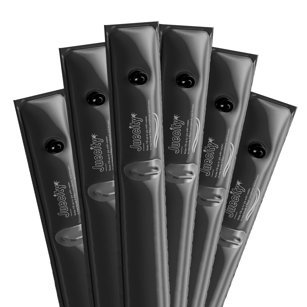 Juecity front view of six black 8ft pool water bags showing pack benefit of full set